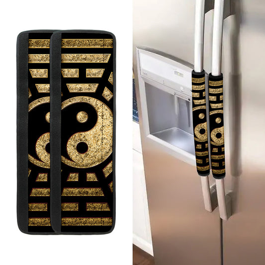 Gold Bagua Yin Yang Print Refrigerator Handle Covers