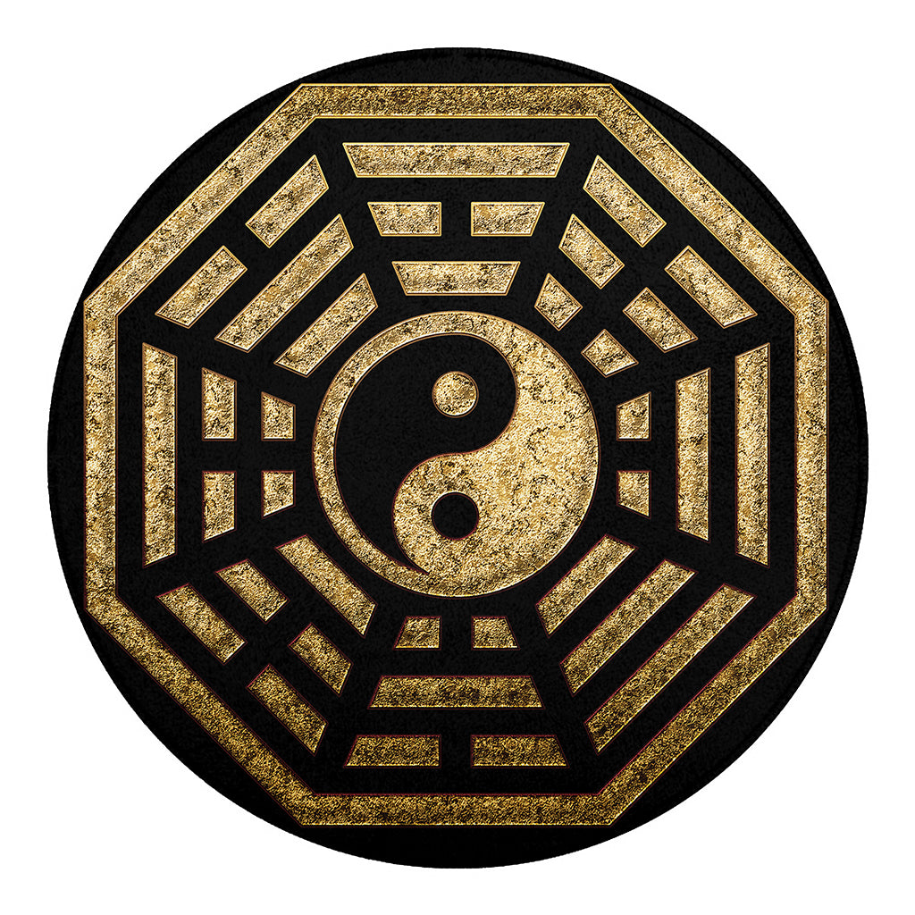 Gold Bagua Yin Yang Print Round Blanket