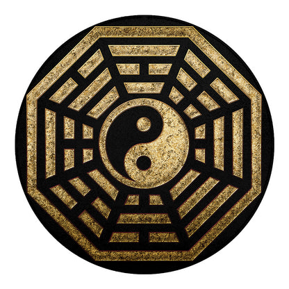 Gold Bagua Yin Yang Print Round Blanket