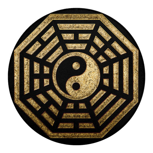 Gold Bagua Yin Yang Print Round Blanket