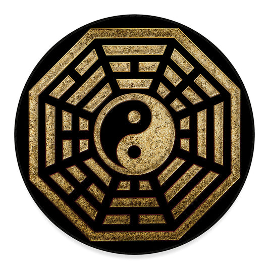 Gold Bagua Yin Yang Print Round Floor Mat