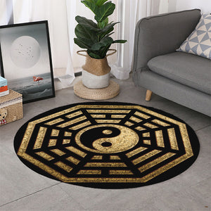 Gold Bagua Yin Yang Print Round Rug