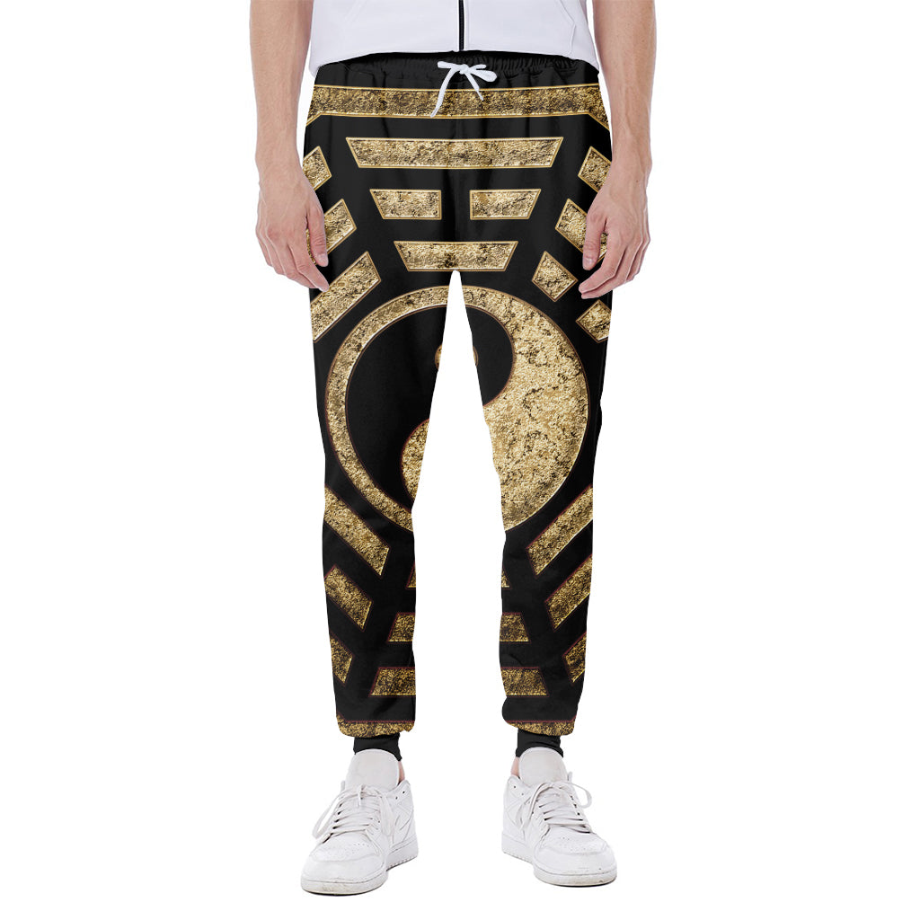Gold Bagua Yin Yang Print Scuba Joggers