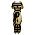 Gold Bagua Yin Yang Print Short Sleeve Long Nightdress