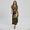 Gold Bagua Yin Yang Print Short Sleeve Maxi Dress