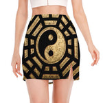 Gold Bagua Yin Yang Print Side Slit Mini Skirt