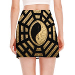 Gold Bagua Yin Yang Print Side Slit Mini Skirt