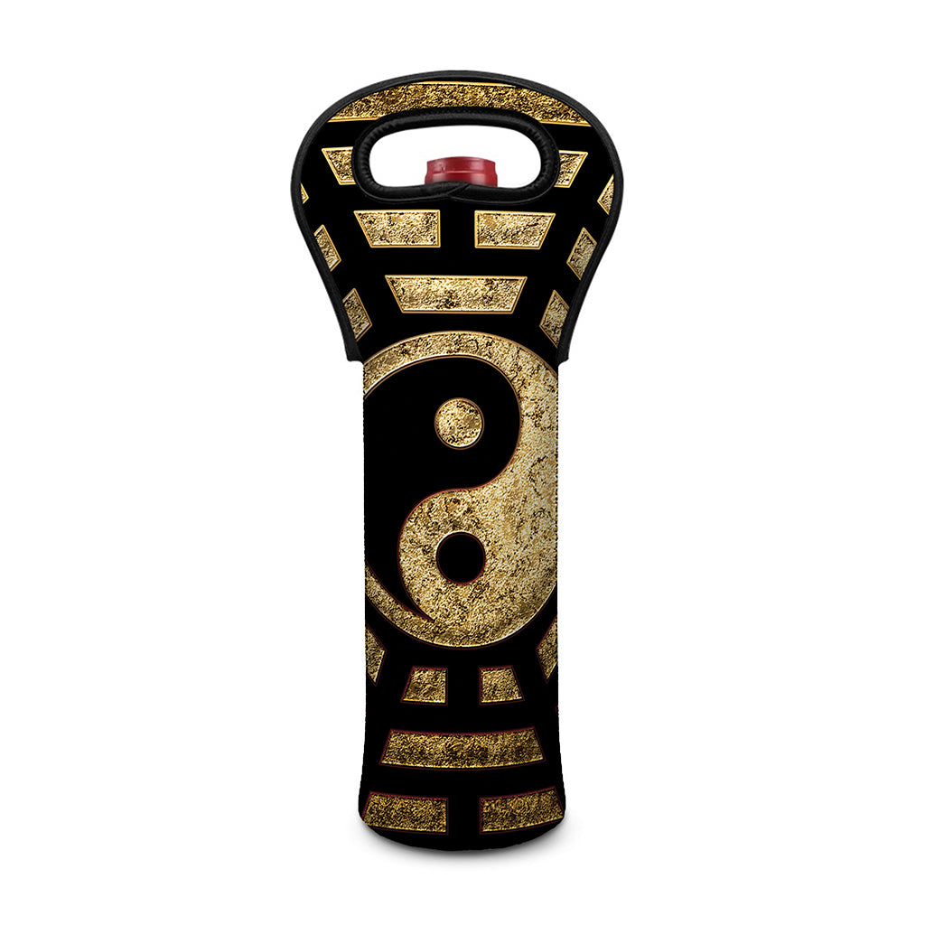 Gold Bagua Yin Yang Print Single Neoprene Wine Tote