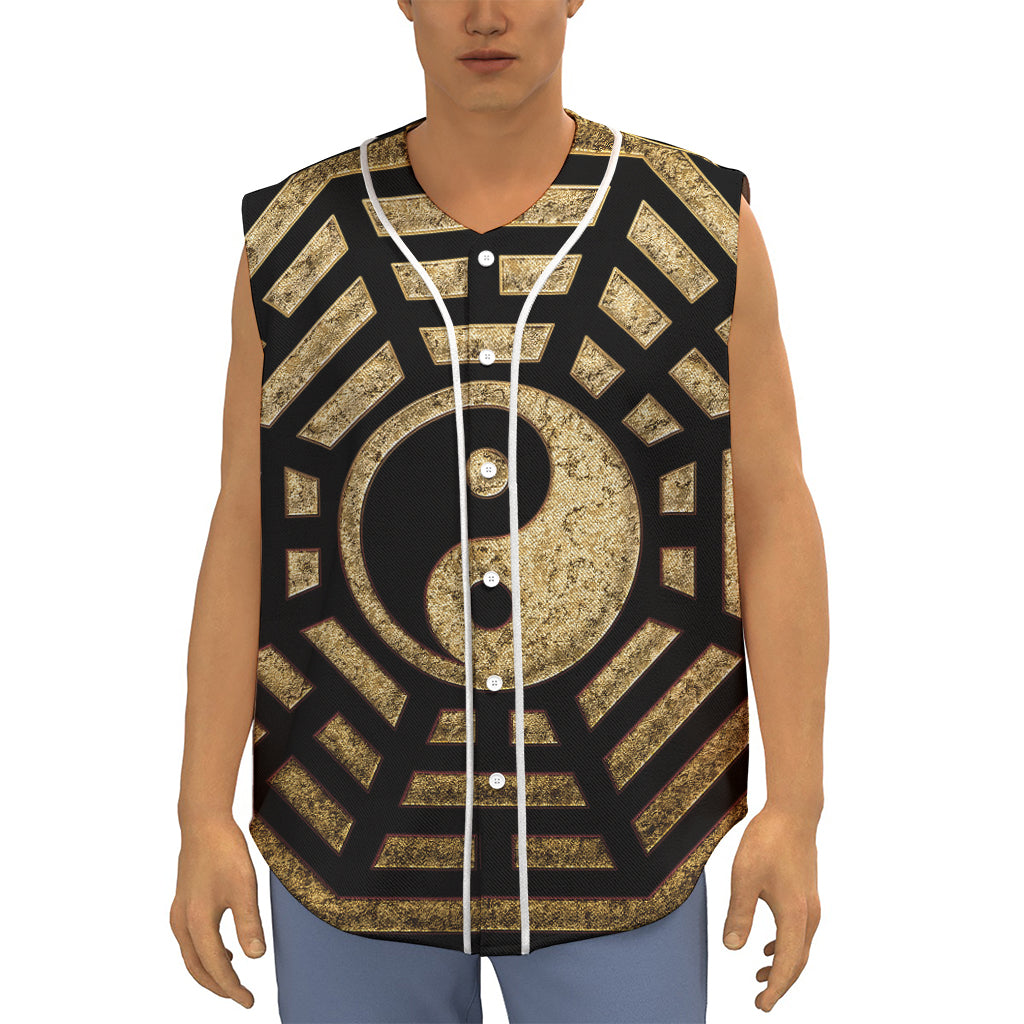 Gold Bagua Yin Yang Print Sleeveless Baseball Jersey