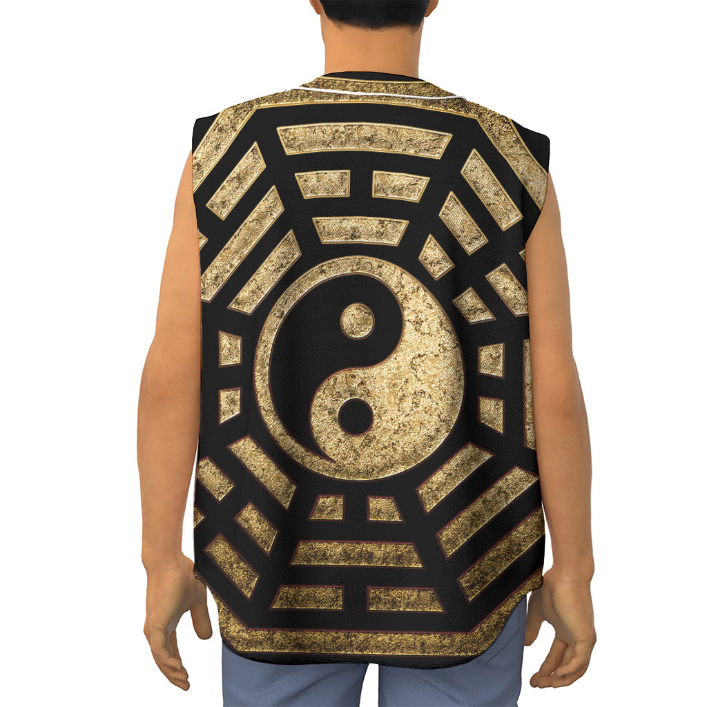 Gold Bagua Yin Yang Print Sleeveless Baseball Jersey