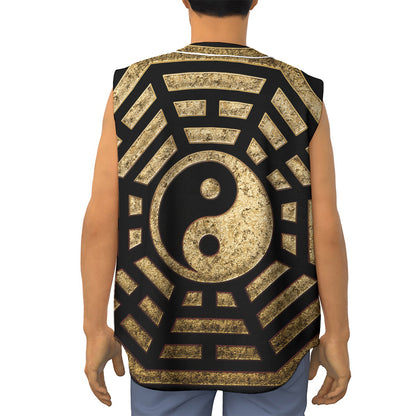 Gold Bagua Yin Yang Print Sleeveless Baseball Jersey