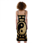 Gold Bagua Yin Yang Print Slim Fit Midi Cami Dress