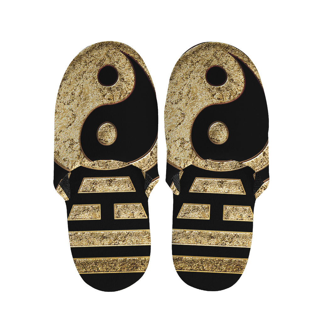 Gold Bagua Yin Yang Print Slippers