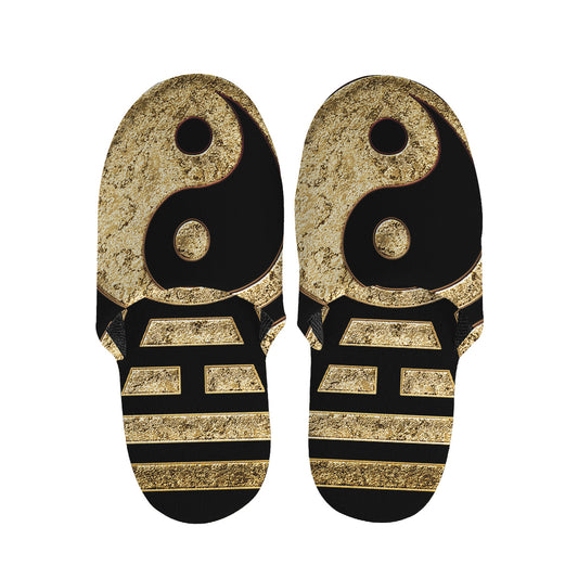 Gold Bagua Yin Yang Print Slippers