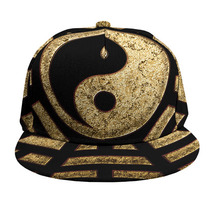 Gold Bagua Yin Yang Print Snapback Cap