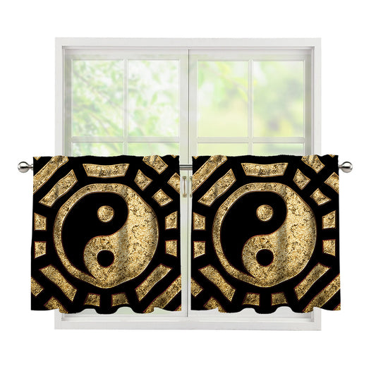 Gold Bagua Yin Yang Print Tier Curtains
