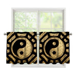 Gold Bagua Yin Yang Print Tier Curtains