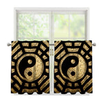 Gold Bagua Yin Yang Print Tier Curtains