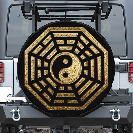 Gold Bagua Yin Yang Print Tire Cover