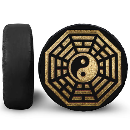 Gold Bagua Yin Yang Print Tire Cover