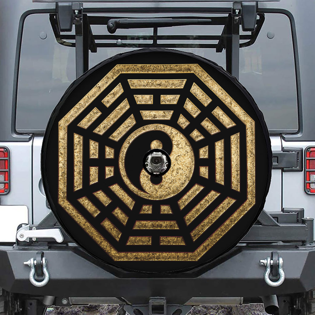 Gold Bagua Yin Yang Print Tire Cover With Camera Hole