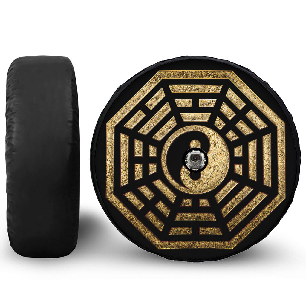 Gold Bagua Yin Yang Print Tire Cover With Camera Hole