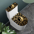 Gold Bagua Yin Yang Print Toilet Lid And Tank Cover Set