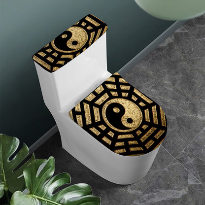 Gold Bagua Yin Yang Print Toilet Lid And Tank Cover Set