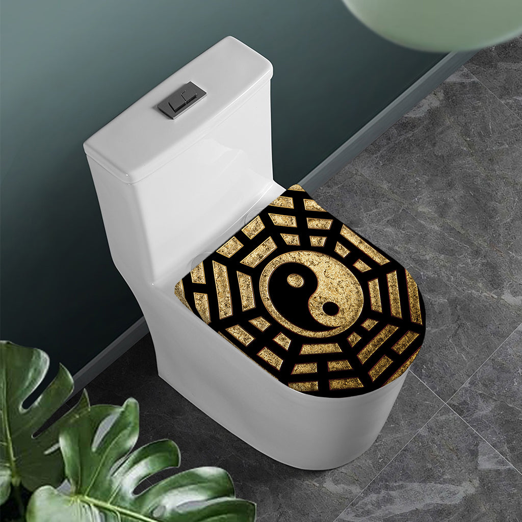 Gold Bagua Yin Yang Print Toilet Lid Cover