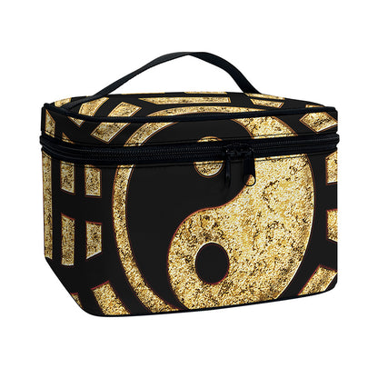 Gold Bagua Yin Yang Print Travel Makeup Bag
