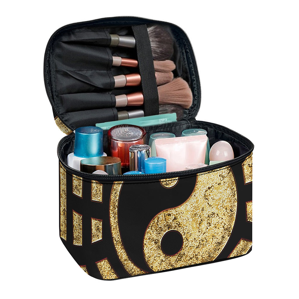 Gold Bagua Yin Yang Print Travel Makeup Bag