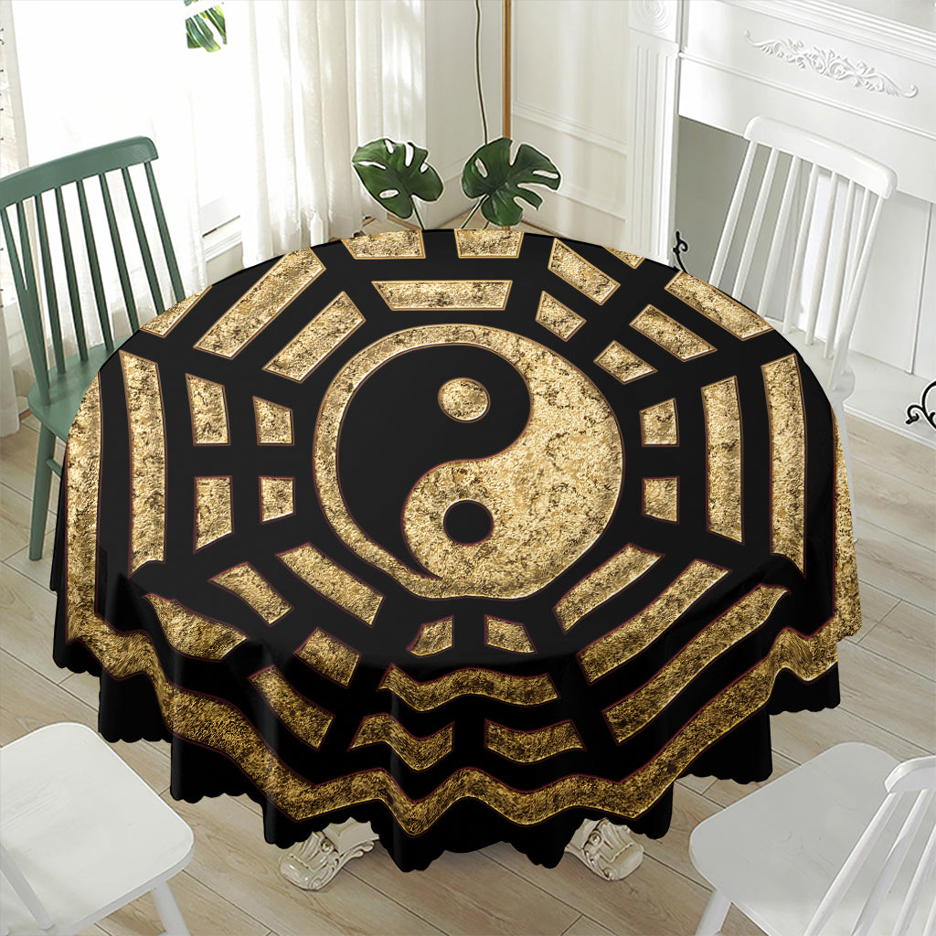 Gold Bagua Yin Yang Print Waterproof Round Tablecloth