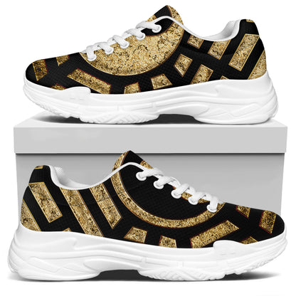 Gold Bagua Yin Yang Print White Chunky Shoes