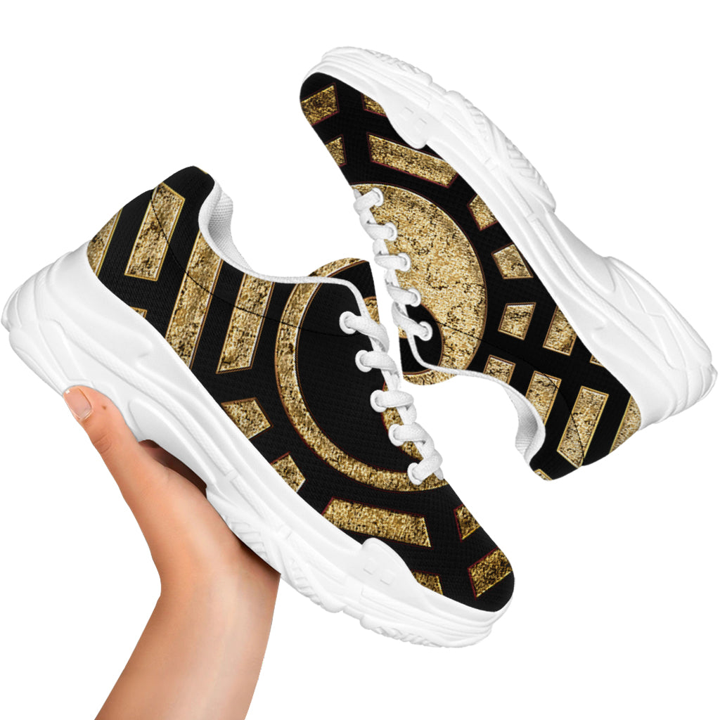 Gold Bagua Yin Yang Print White Chunky Shoes