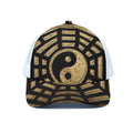 Gold Bagua Yin Yang Print White Mesh Trucker Hat