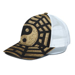 Gold Bagua Yin Yang Print White Mesh Trucker Cap