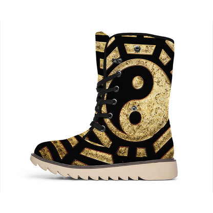 Gold Bagua Yin Yang Print Winter Boots