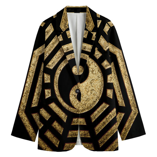 Gold Bagua Yin Yang Print Women's Blazer