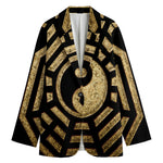 Gold Bagua Yin Yang Print Women's Blazer