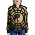 Gold Bagua Yin Yang Print Women's Bomber Jacket