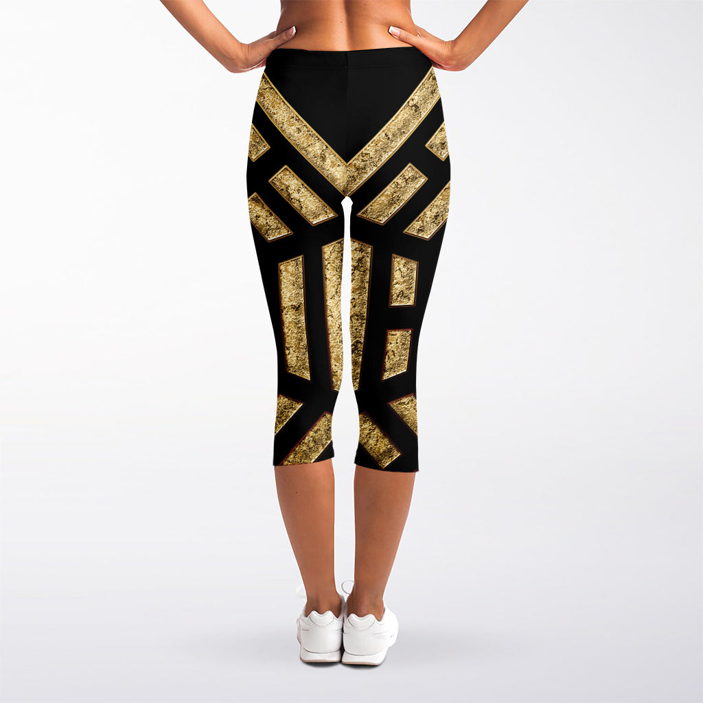 Gold Bagua Yin Yang Print Women's Capri Leggings