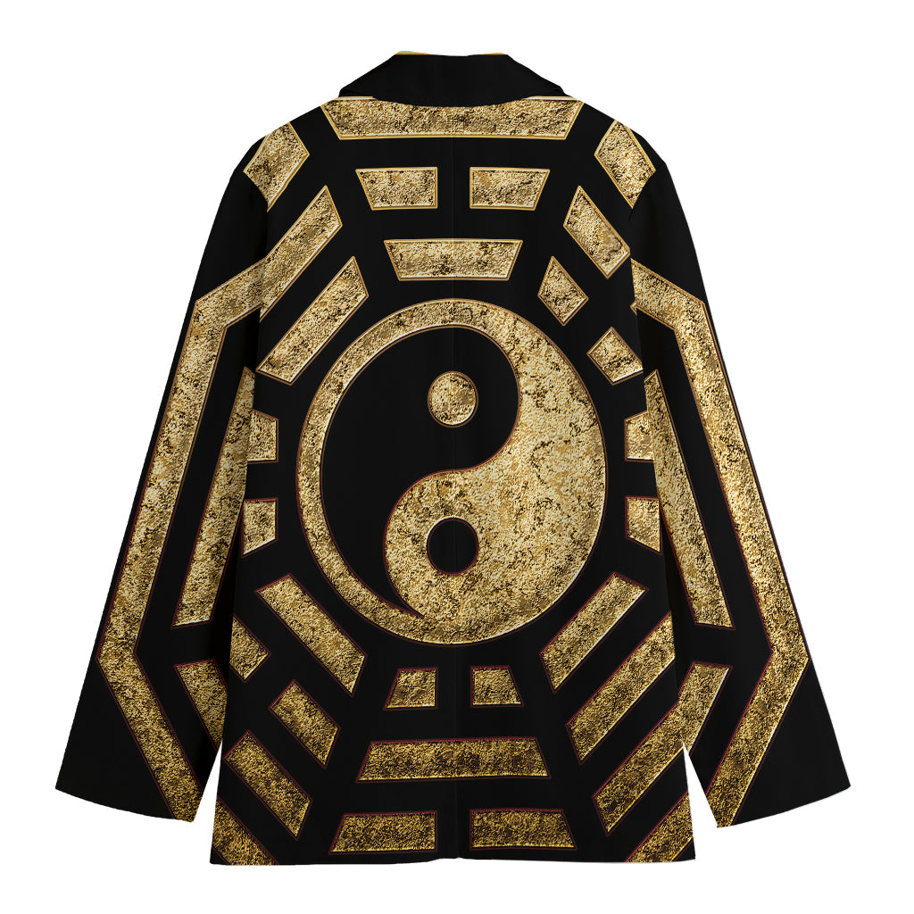 Gold Bagua Yin Yang Print Women's Cotton Blazer