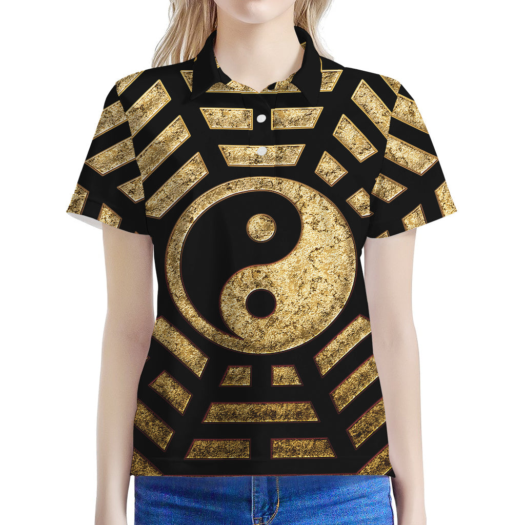 Gold Bagua Yin Yang Print Women's Polo Shirt