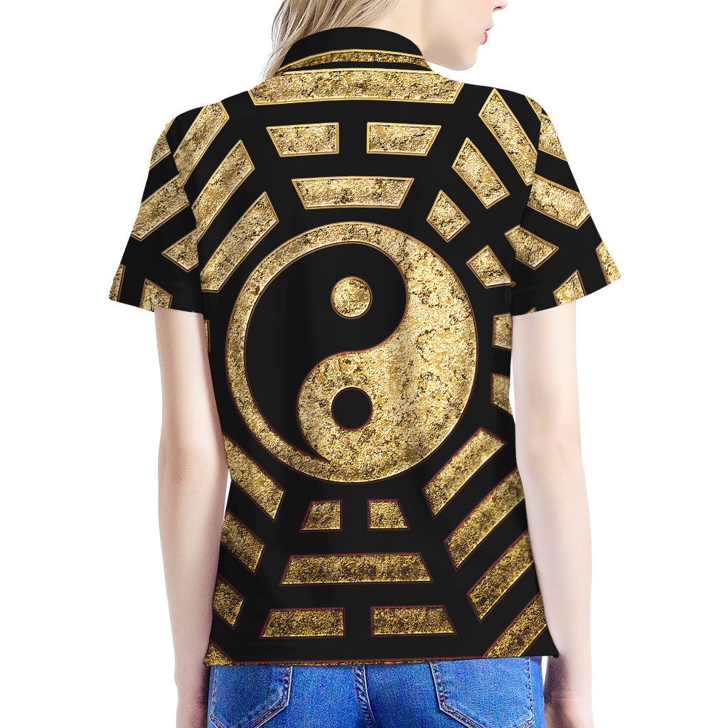 Gold Bagua Yin Yang Print Women's Polo Shirt