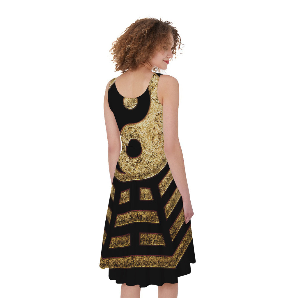 Gold Bagua Yin Yang Print Women's Sleeveless Dress