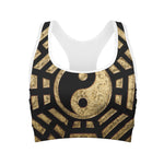 Gold Bagua Yin Yang Print Women's Sports Bra