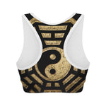 Gold Bagua Yin Yang Print Women's Sports Bra