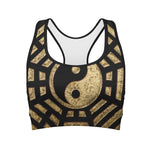 Gold Bagua Yin Yang Print Women's Sports Bra