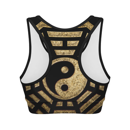 Gold Bagua Yin Yang Print Women's Sports Bra