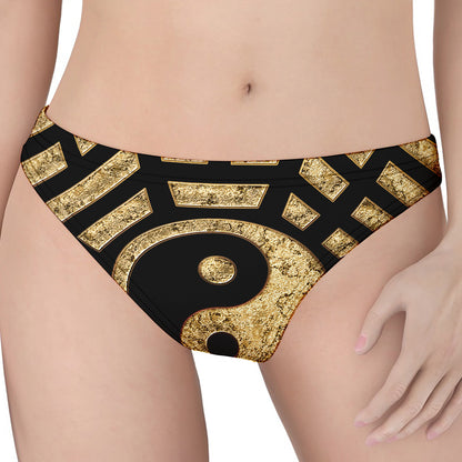 Gold Bagua Yin Yang Print Women's Thong